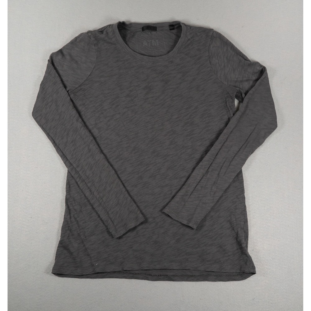ATM Womens Long Sleeve Tee AW1369-FK Slub Knit Crew Neck Gray M Minimalist
